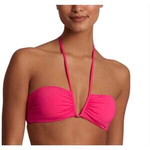 Lauren Ralph Lauren V Wire Bandeau Bikini Top Size 10 Hot Pink Swimwear NEW